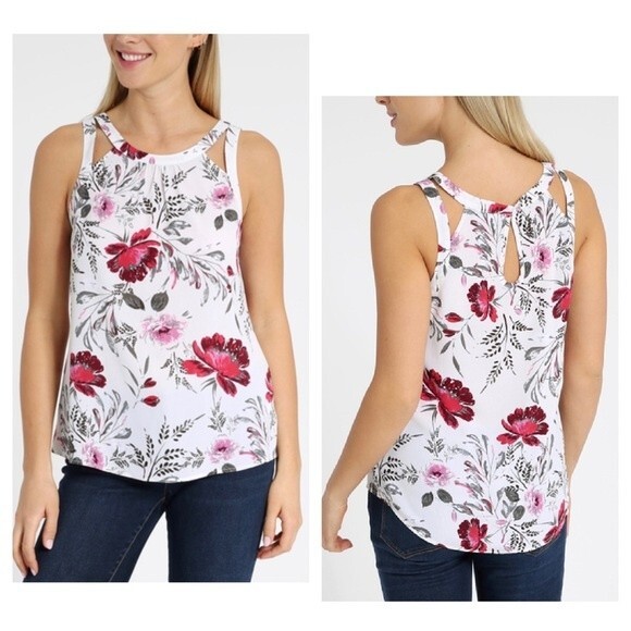 Kismet white red and pink floral cutout top size small NWT - Picture 1 of 10